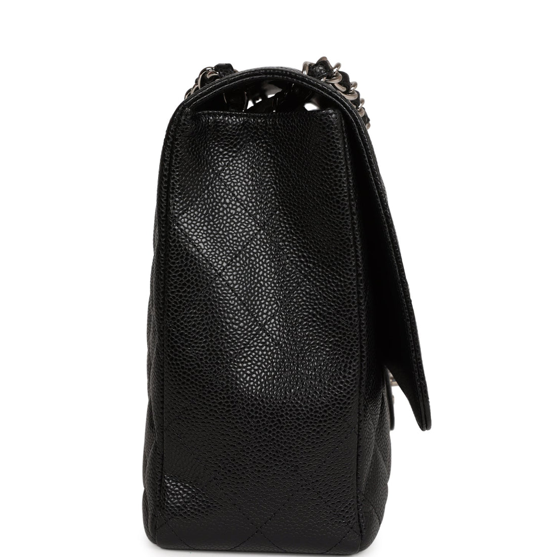 Chanel Maxi Classic Single Flap Bag Black Caviar Silver Hardware