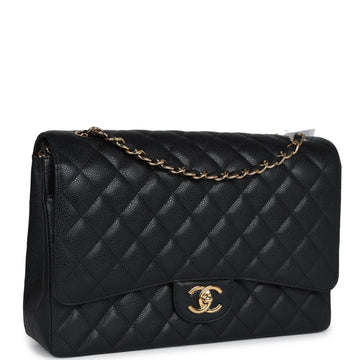 Chanel Maxi Classic Double Flap Bag Black Caviar Gold Hardware