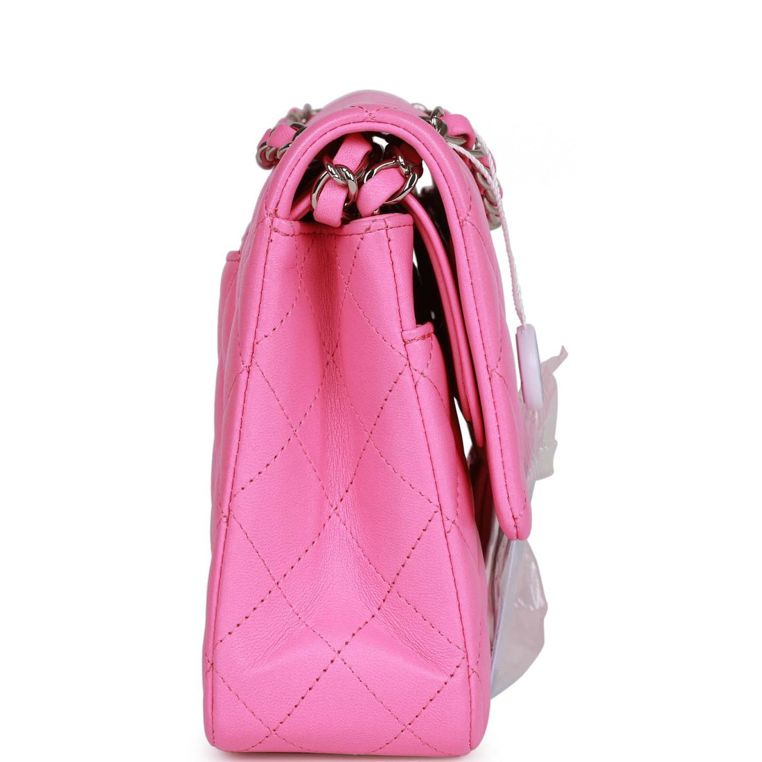 Chanel Medium Classic Double Flap Bag Neon Pink Lambskin Silver Hardware