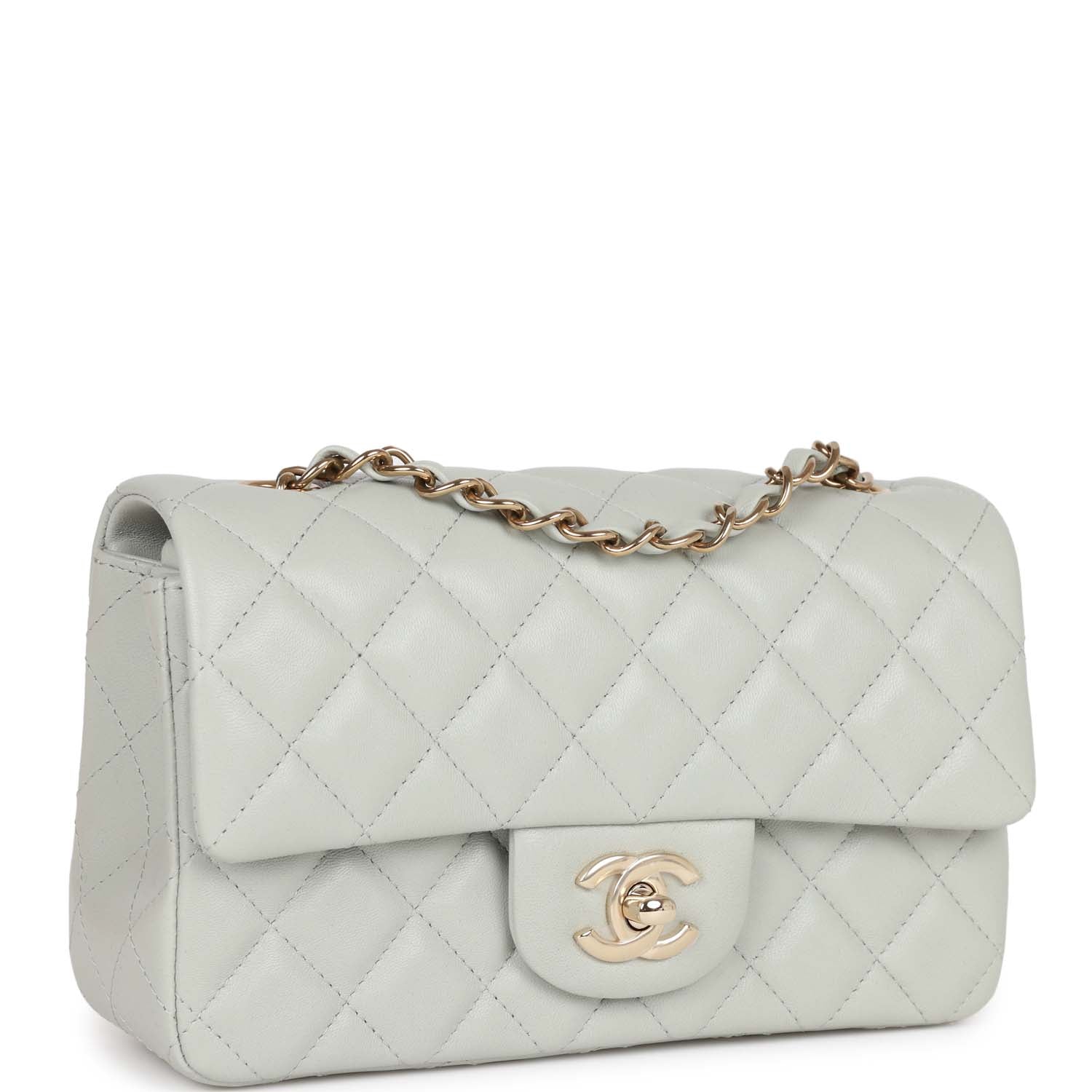 Chanel Mini Rectangular Flap Bag Light Grey Lambskin Light Gold Hardware