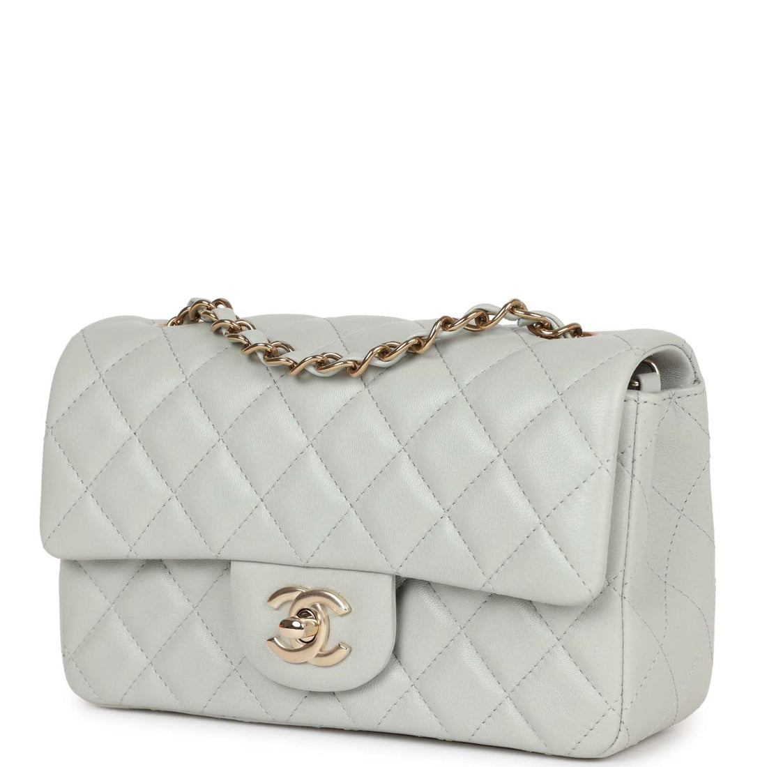 Chanel Mini Rectangular Flap Bag Light Grey Lambskin Light Gold Hardware
