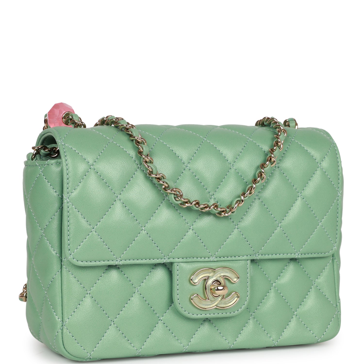Chanel Candy Heart Mini Flap Bag Turquoise Lambskin Enamel and Light Gold Hardware
