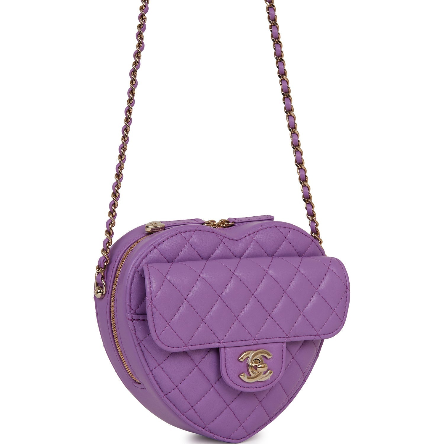 Chanel CC In Love Large Heart Bag Purple Lambskin Light Gold Hardware