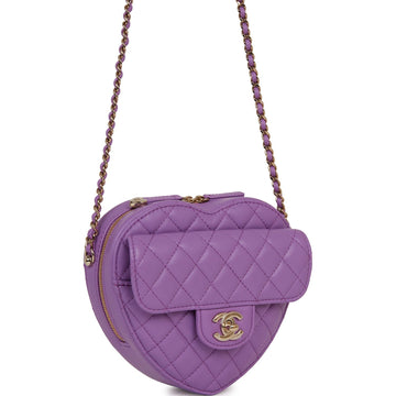 Chanel CC In Love Large Heart Bag Purple Lambskin Light Gold Hardware