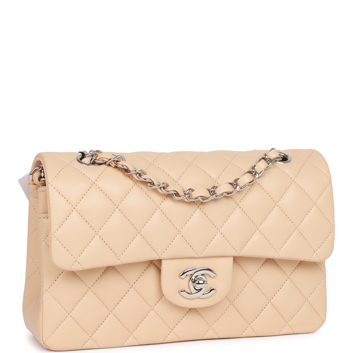 Chanel Small Classic Double Flap Beige Lambskin Silver Hardware
