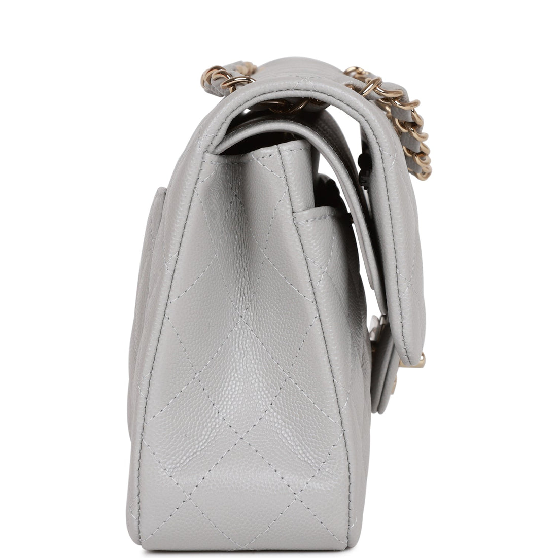 Chanel Small Classic Double Flap Grey Caviar Light Gold Hardware