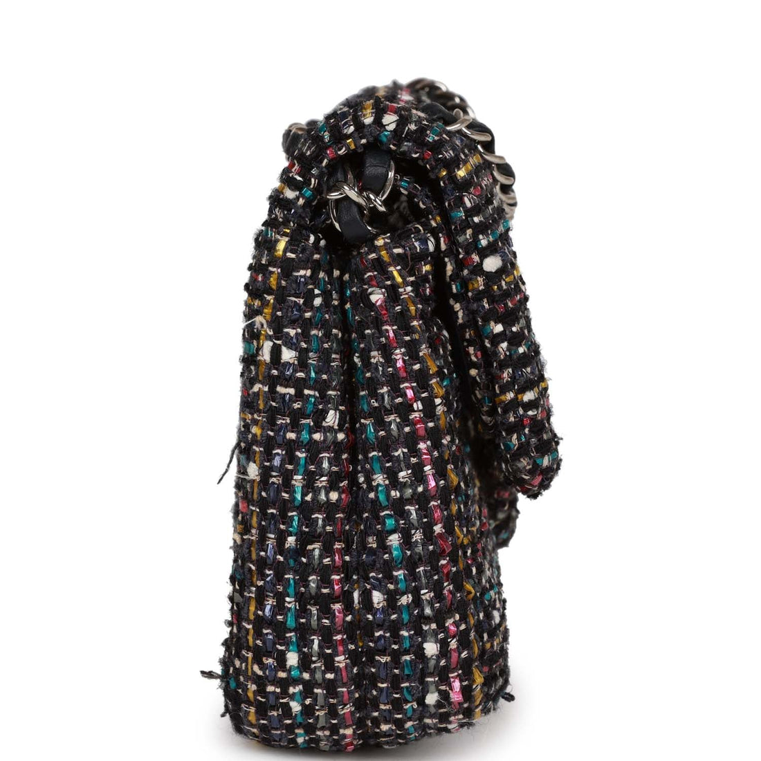 Chanel Medium Classic Double Flap Bag White and Black Tweed Boucle Silver Hardware