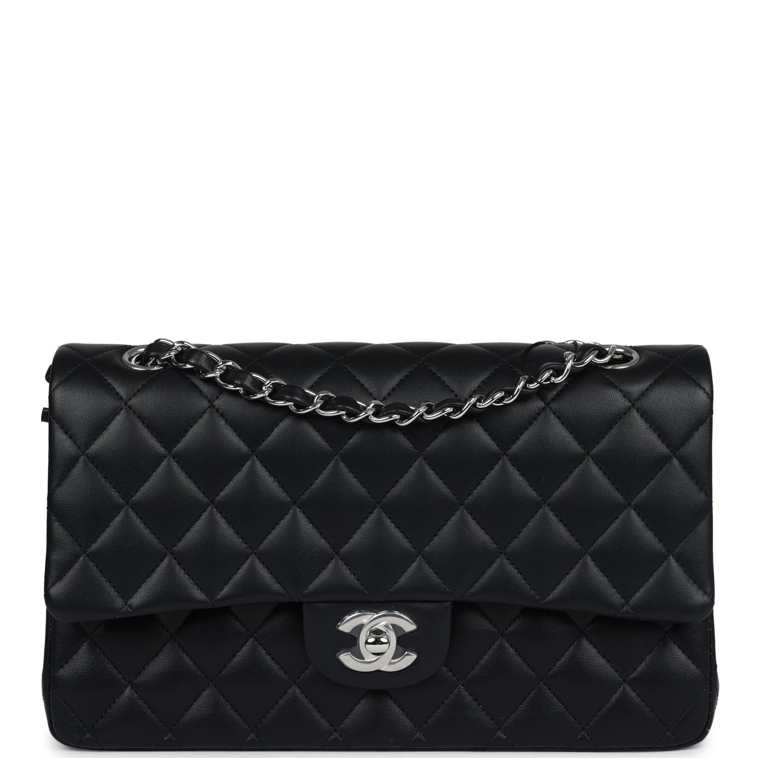 Chanel Medium Classic Double Flap Black Lambskin Silver Hardware