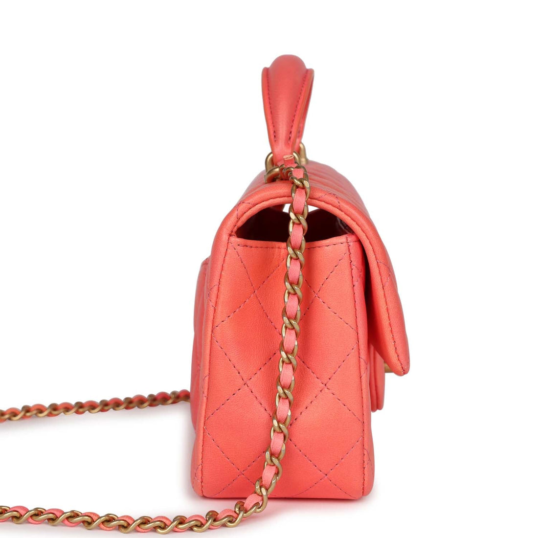Chanel Mini Rectangular Top Handle Coral Ombre Lambskin Aged Gold Hardware