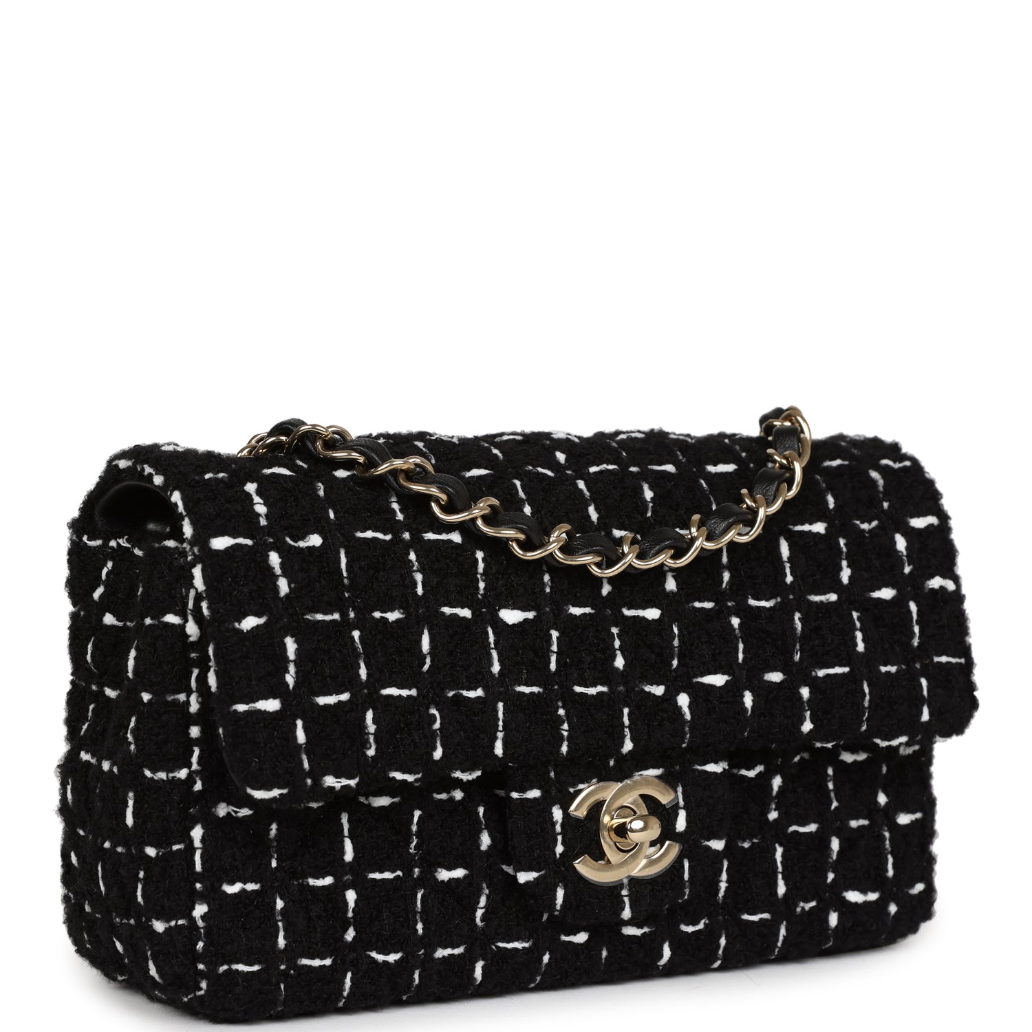 Chanel Mini Classic Rectangular Flap Black and White Tweed Gold Hardware