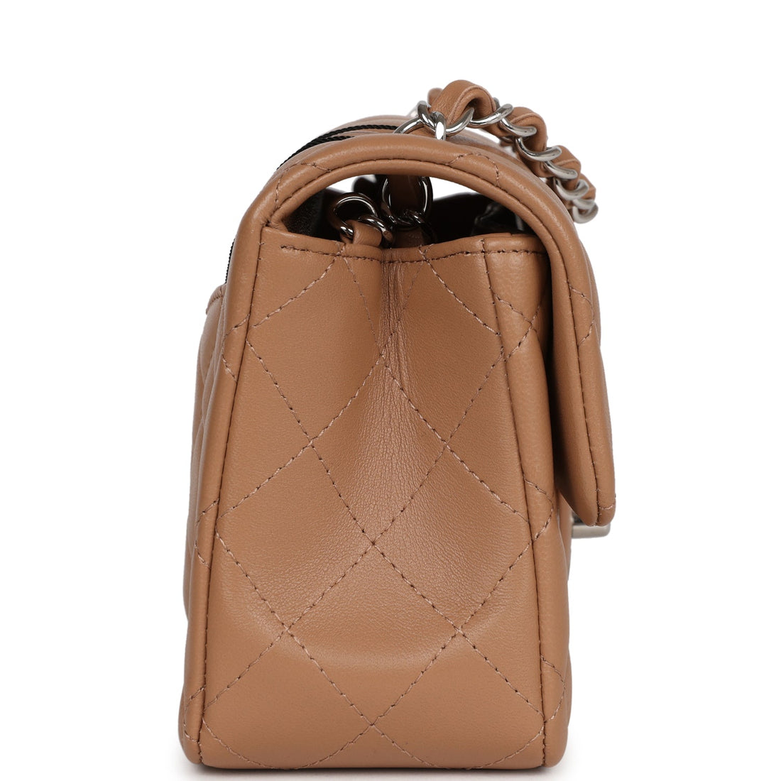 Chanel Mini Rectangular Flap Dark Beige Lambskin Silver Hardware