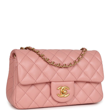 Chanel Pearl Crush Mini Rectangular Flap Dark Pink Lambskin Brushed Gold Hardware