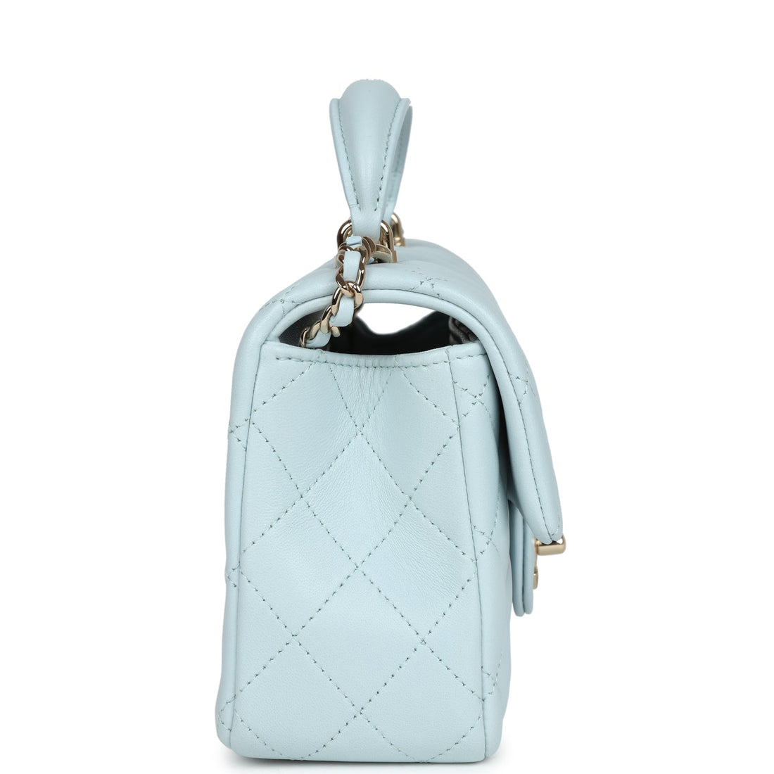 Chanel Mini Rectangular Flap with Top Handle Light Blue Lambskin Light Gold Hardware