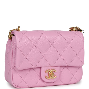 Chanel Mini Sweetheart Crush Square Flap Bag Pink Caviar Aged Gold Hardware