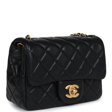 Chanel Mini Square Pearl Crush Flap Bag Black Lambskin Anitque Gold Hardware