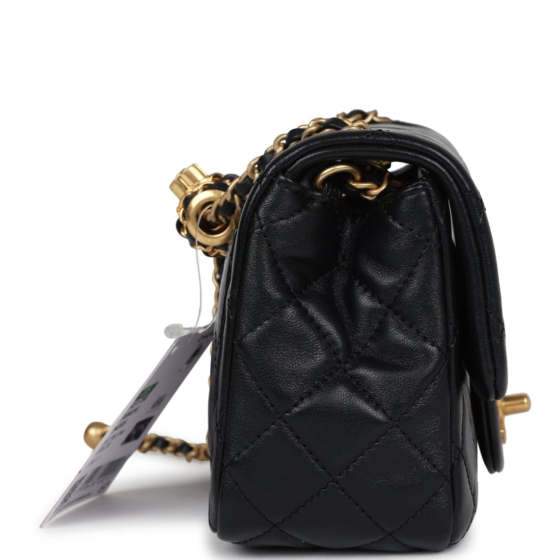 Chanel Mini Square Pearl Crush Flap Bag Black Lambskin Anitque Gold Hardware