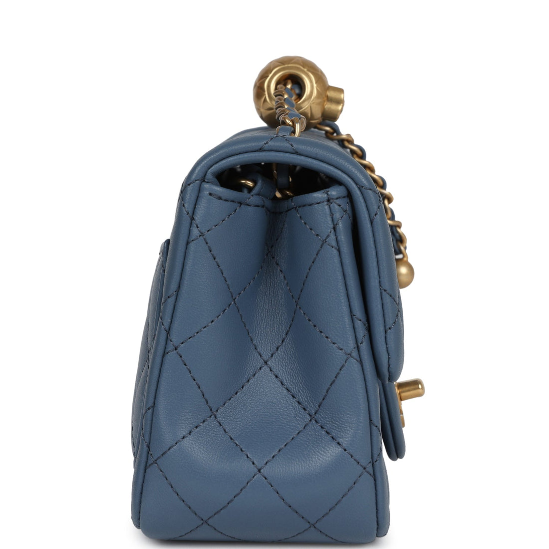 Chanel Mini Square Pearl Crush Flap Blue Lambskin Antique Gold Hardware