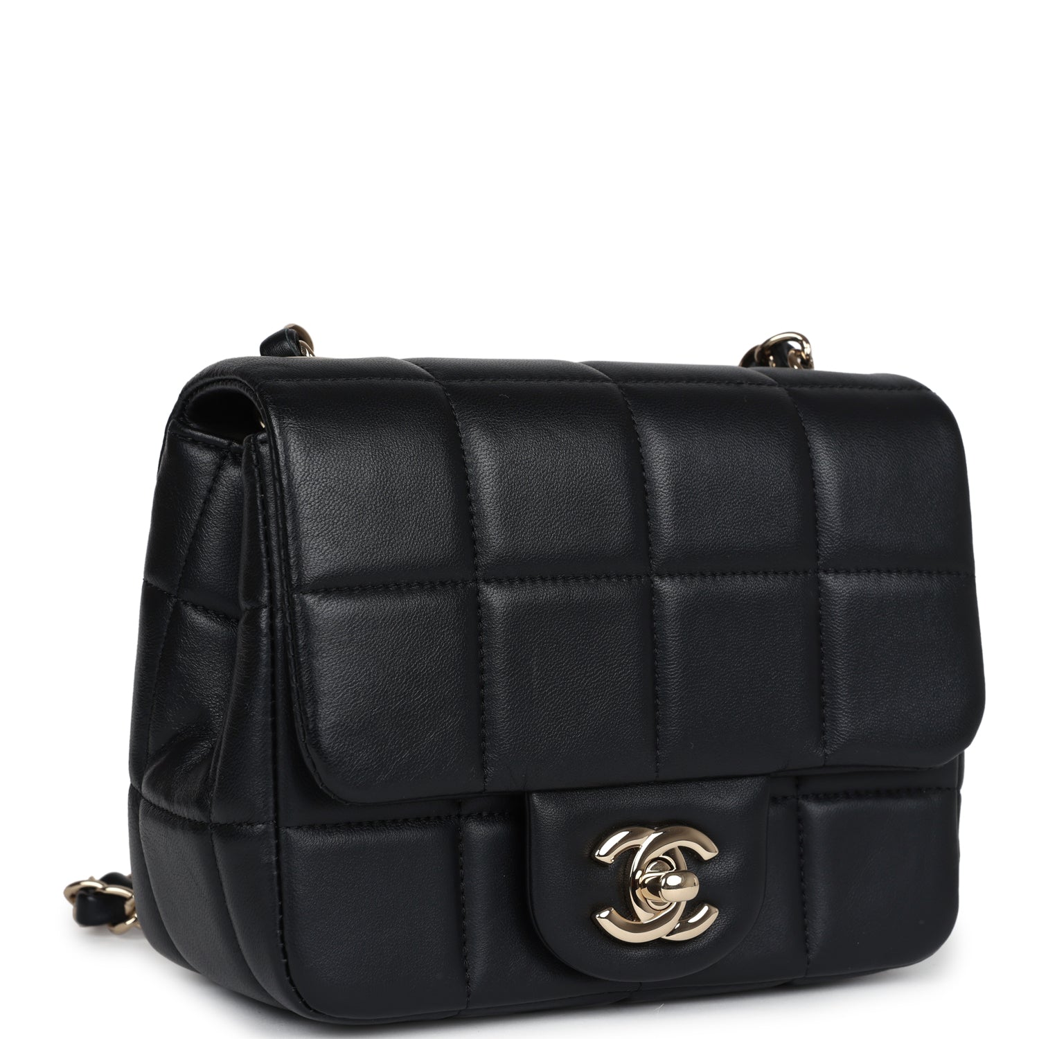 Chanel Monaco Mini Square Flap Bag Black Lambskin Light Gold Hardware