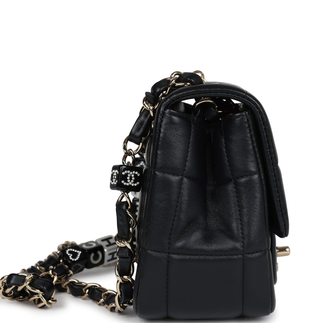 Chanel Monaco Mini Square Flap Bag Black Lambskin Light Gold Hardware