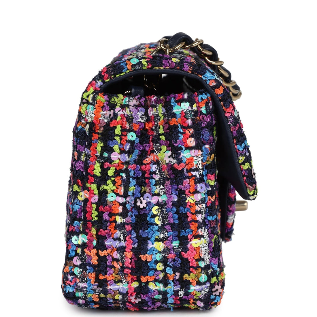 Chanel Mini Rectangular Flap Bag Multicolored Tweed and Sequins Gold Hardware