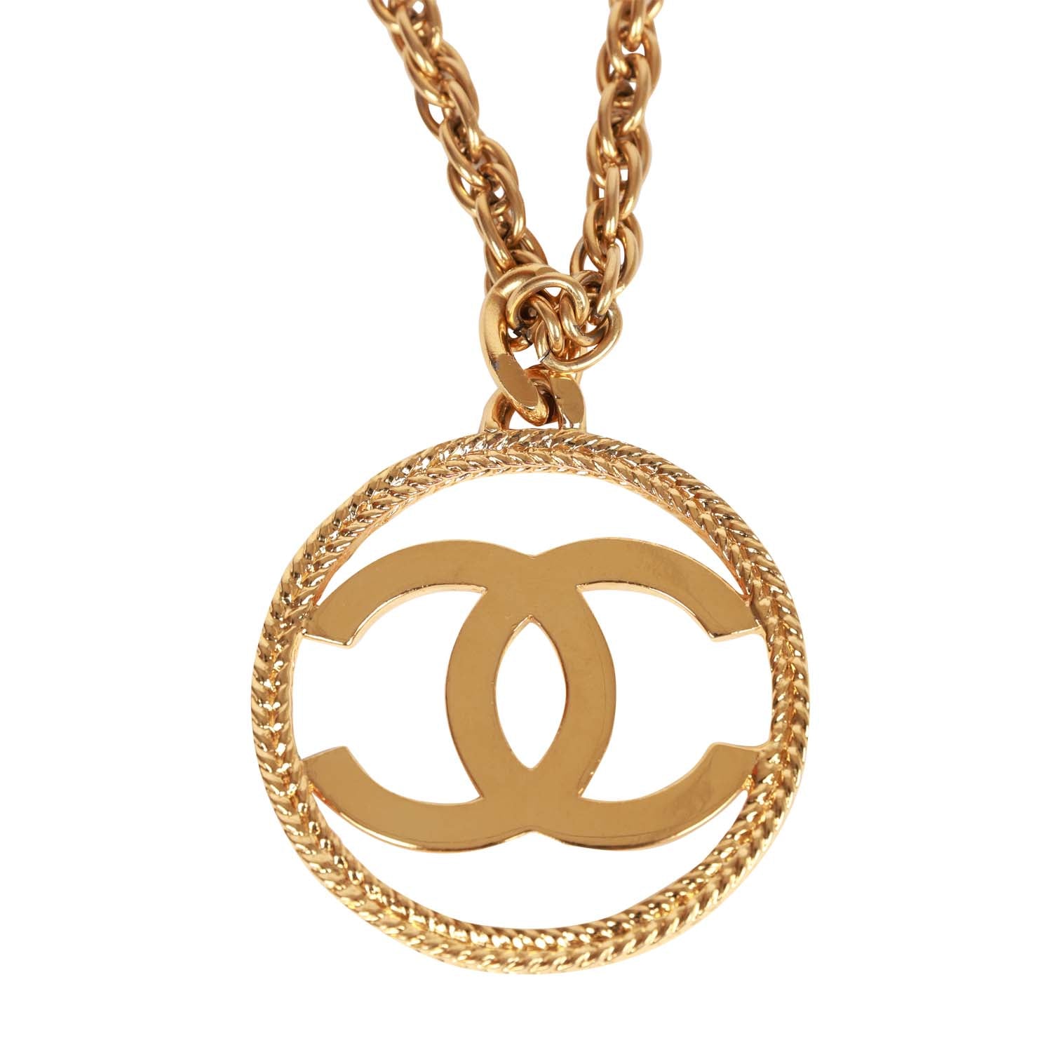 Vintage Chanel 24K Gold Plated Large Signature CC Logo Pendant Necklace