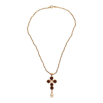 Vintage Chanel Gold Gripoix and Pearl Embellished Cross Pendant Necklace