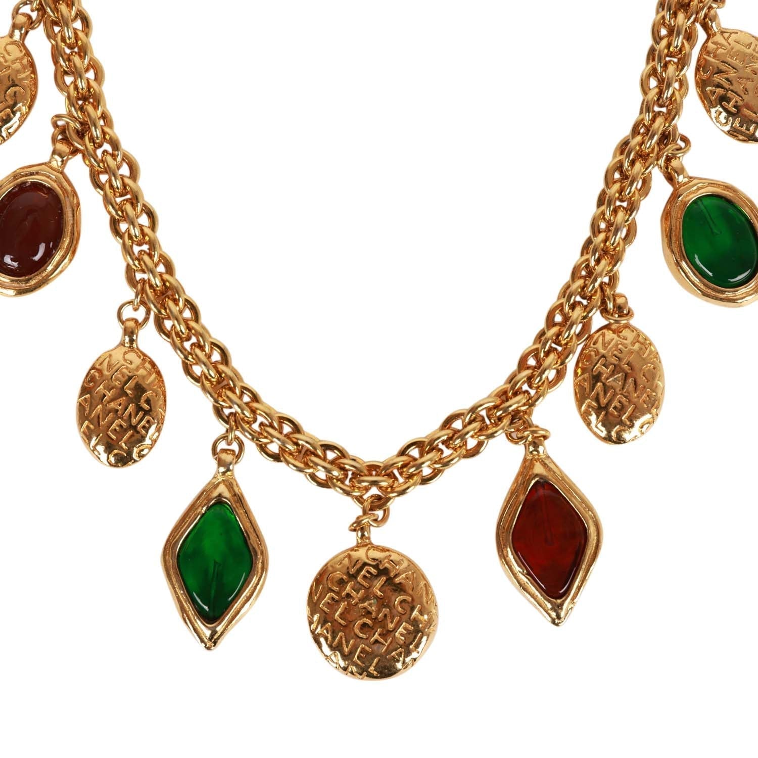 Vintage Chanel 24K Gold Plated Ruby and Emerald Gripoix Choker Necklace