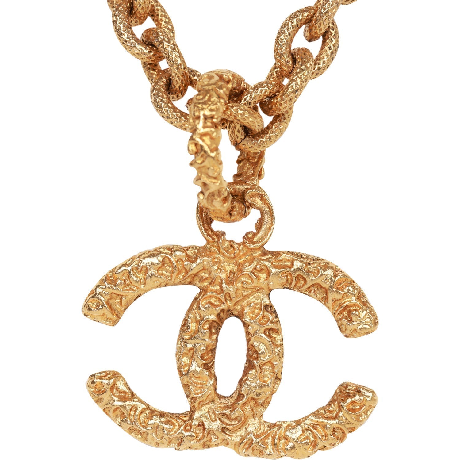 Vintage Chanel Gold Plated Lava CC Pendant Necklace