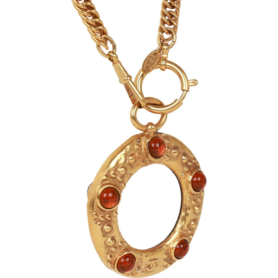 Vintage Chanel Gold Plated Gripoix Loupe Cocomark Necklace