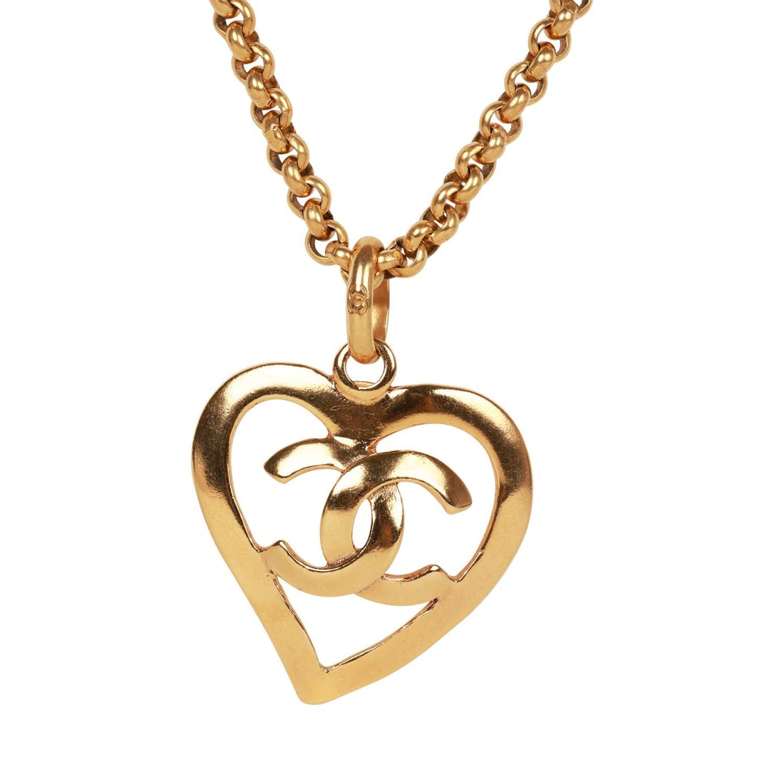 Vintage Chanel Gold CC Heart Pendant Necklace