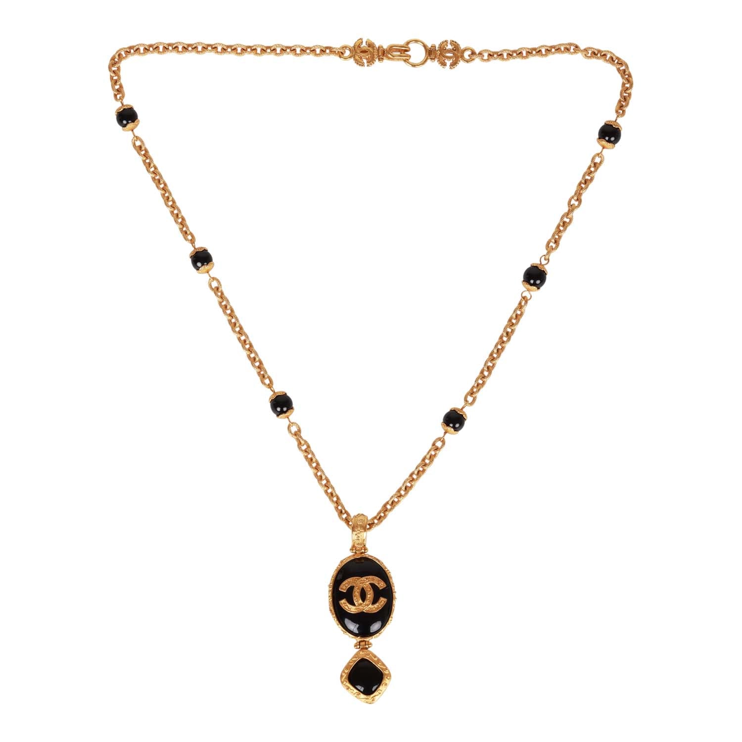 Vintage Chanel 24K Gold Plated Embossed CC Logo Pendant Necklace