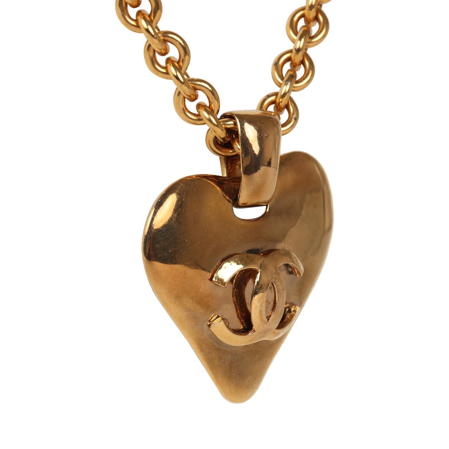 Vintage Chanel 24K Gold Plated Long CC Heart Pendant Necklace