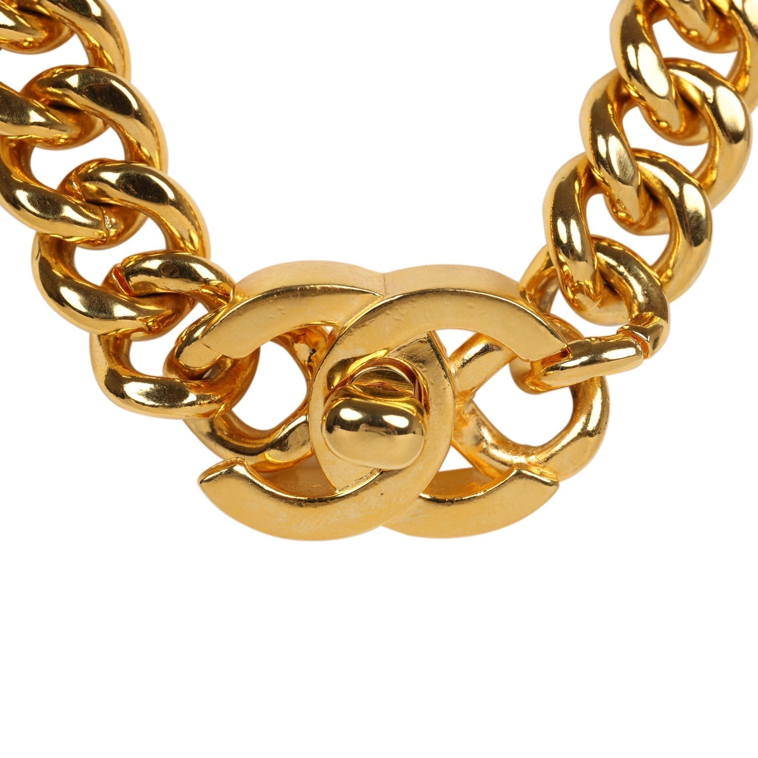 Vintage Chanel 24K Gold Plated Turn Lock Necklace