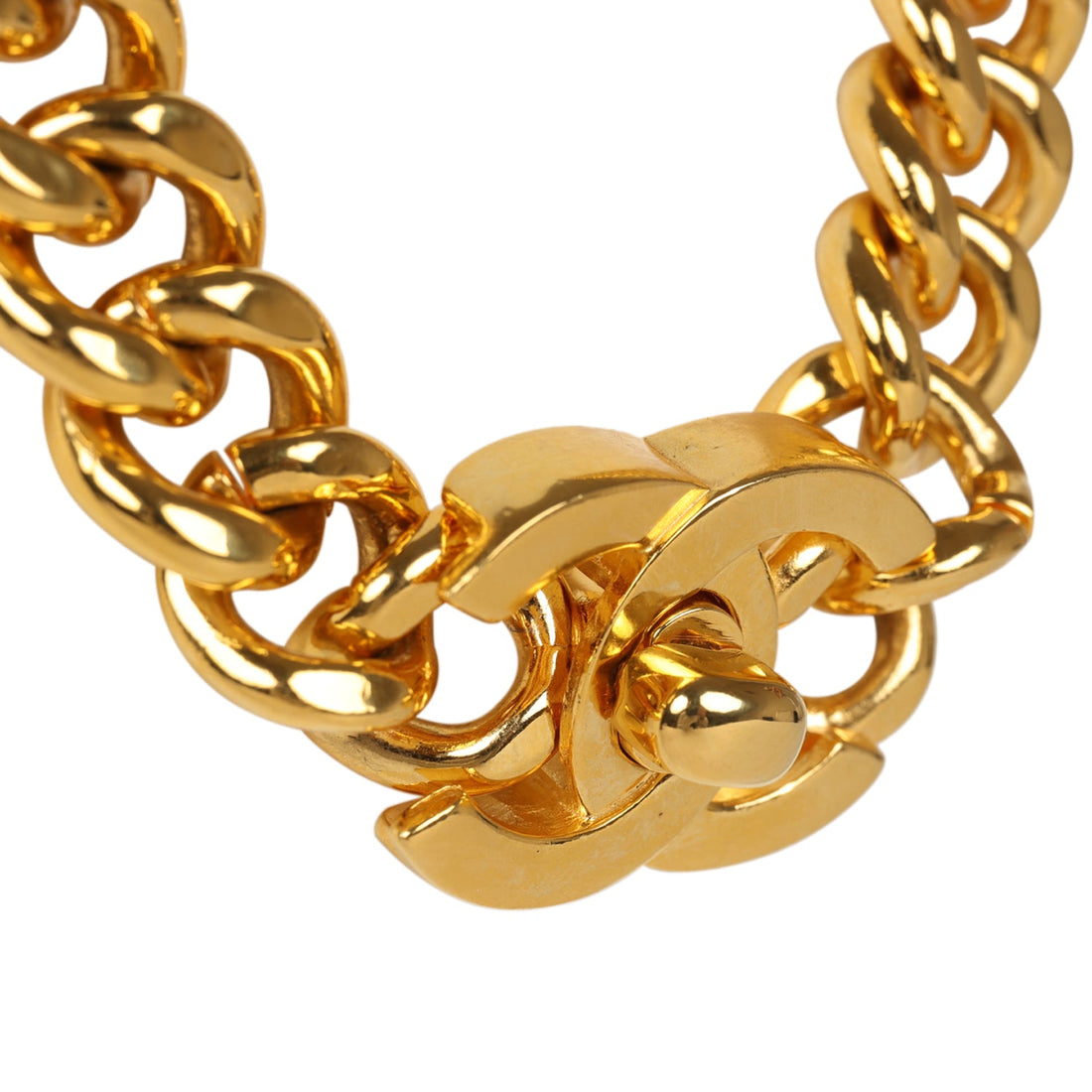 Vintage Chanel 24K Gold Plated Turn Lock Necklace