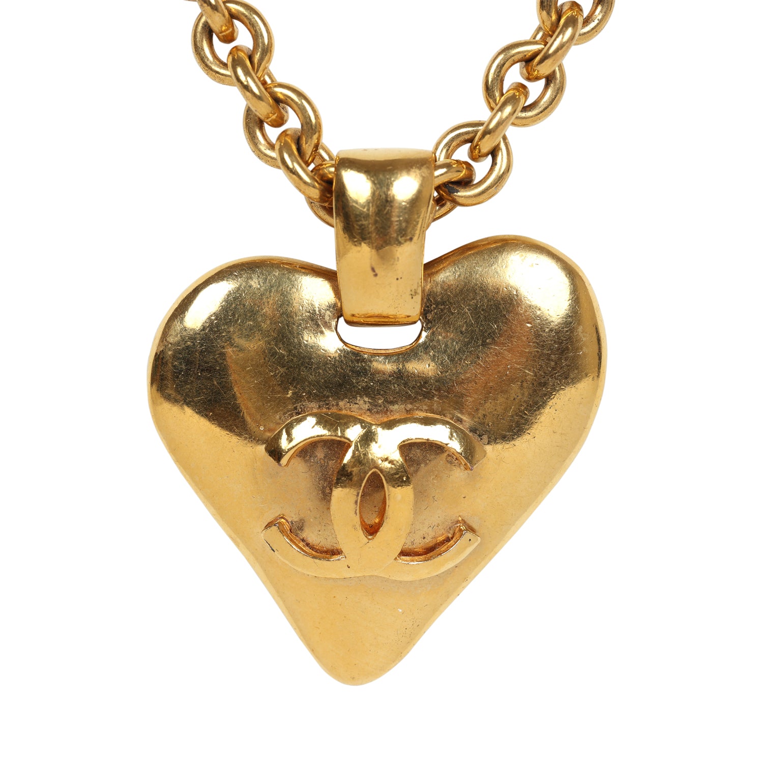 Vintage Chanel 24K Gold Plated Gold CC Heart Pendant Necklace
