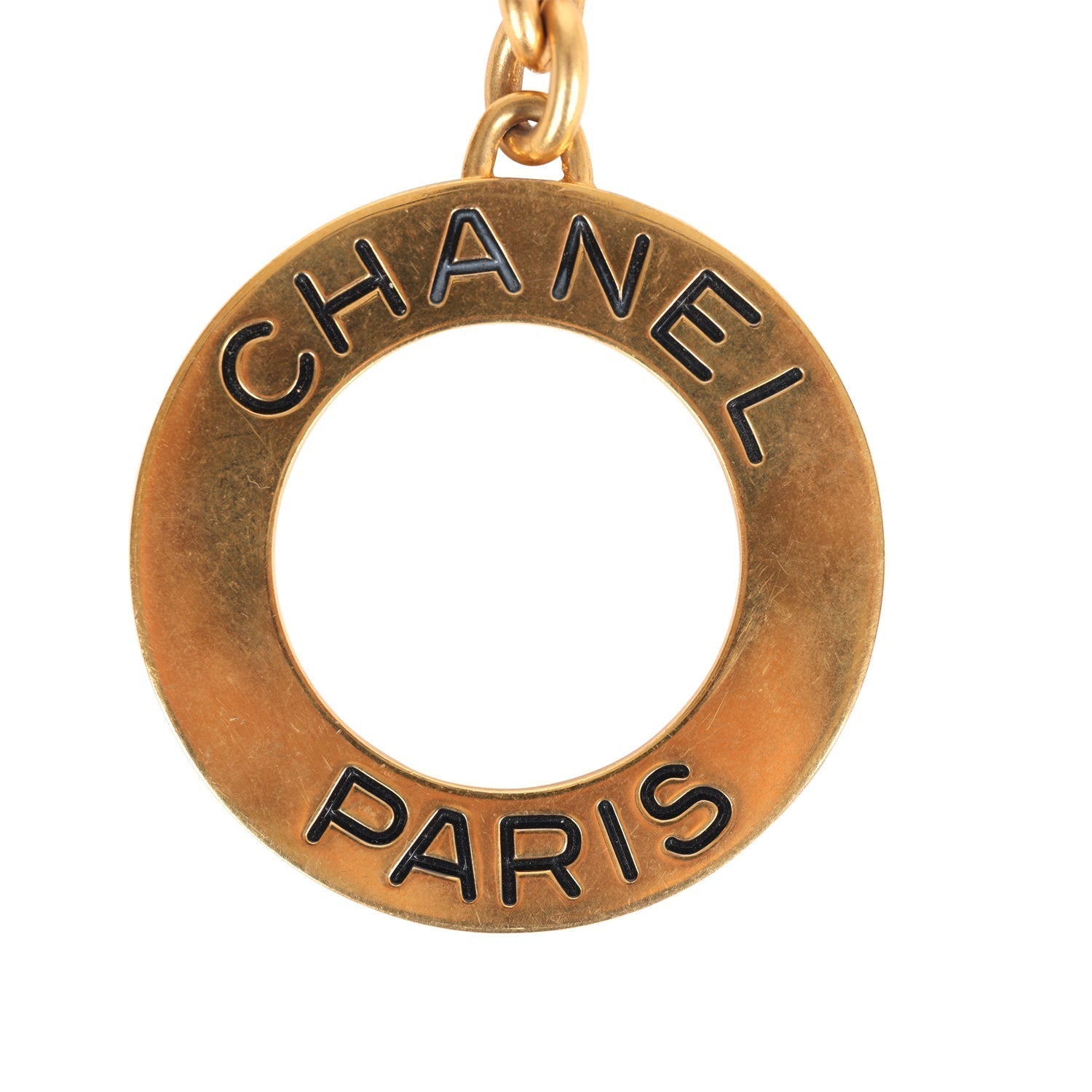 Vintage Chanel 24K Gold Plated Paris Circle Keychain