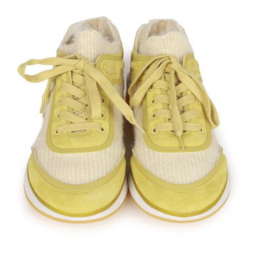 Chanel CC Lowtop Sneakers Off-White Knit and Light Green Suede 35