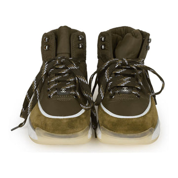 Chanel CC Hightop Winter Sneaker Olive Green Nylon and Suede 35