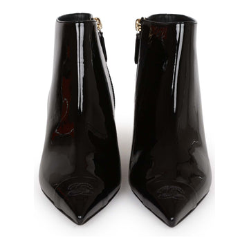 Chanel CC Wedge Ankle Boots Black Patent Leather 36.5