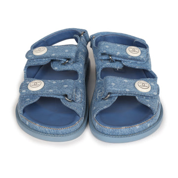 Chanel Dad Sandals Blue Denim Silver Hardware 38 EU
