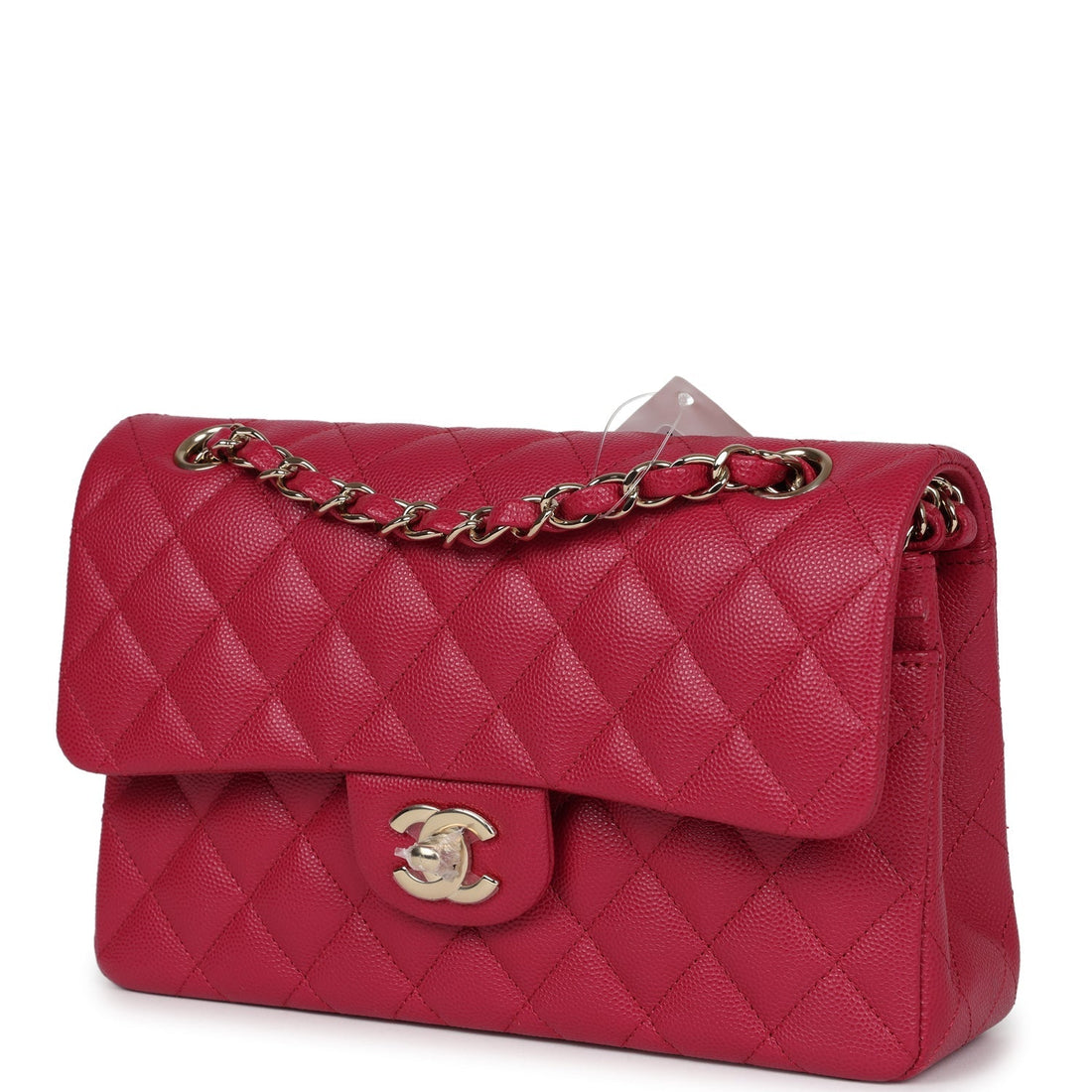 Chanel Small Classic Double Flap Dark Pink Caviar Light Gold Hardware