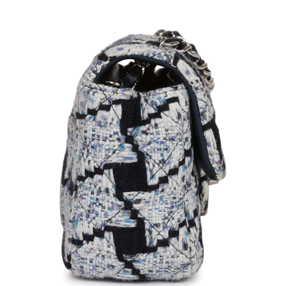 Chanel Mini Rectangular Flap Bag Blue Tweed Silver Hardware