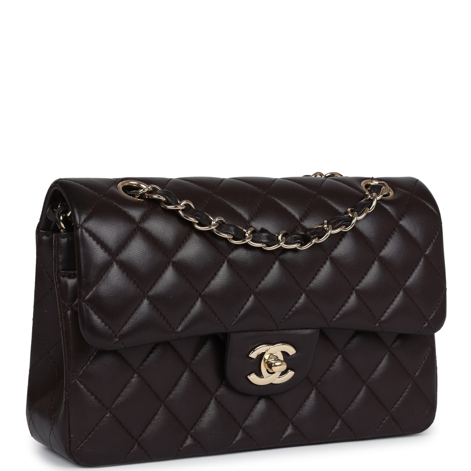 Chanel Small Classic Double Flap Bag Brown Lambskin Light Gold Hardware