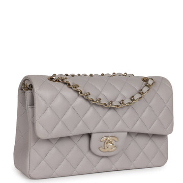 Chanel Small Classic Double Flap Bag Grey Lambskin Light Gold Hardware