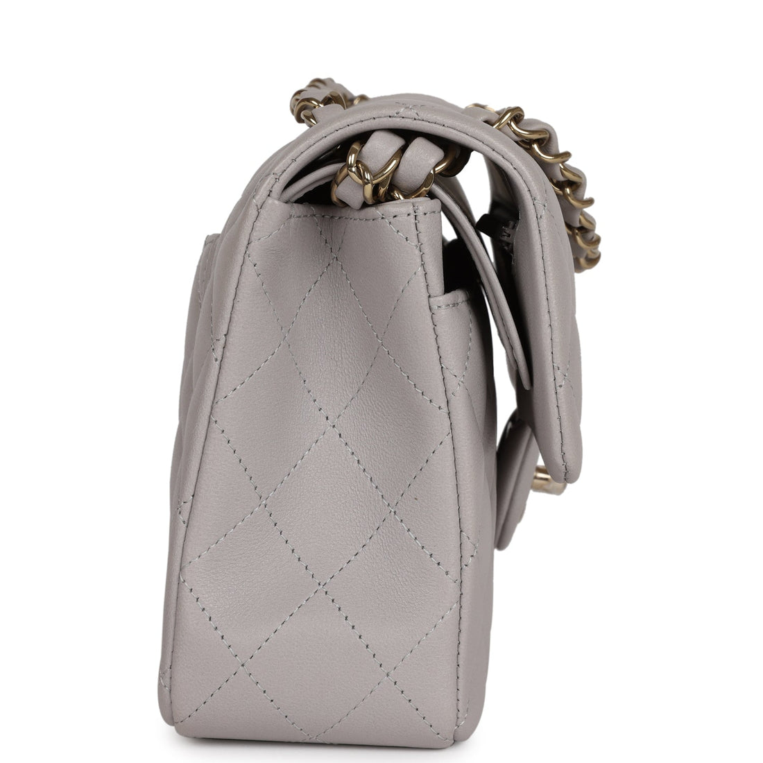 Chanel Small Classic Double Flap Bag Grey Lambskin Light Gold Hardware