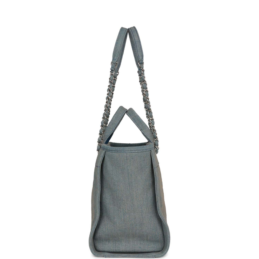Chanel Small Deauville Shopping Tote Distressed Blue Denim Aged Silver Hardware