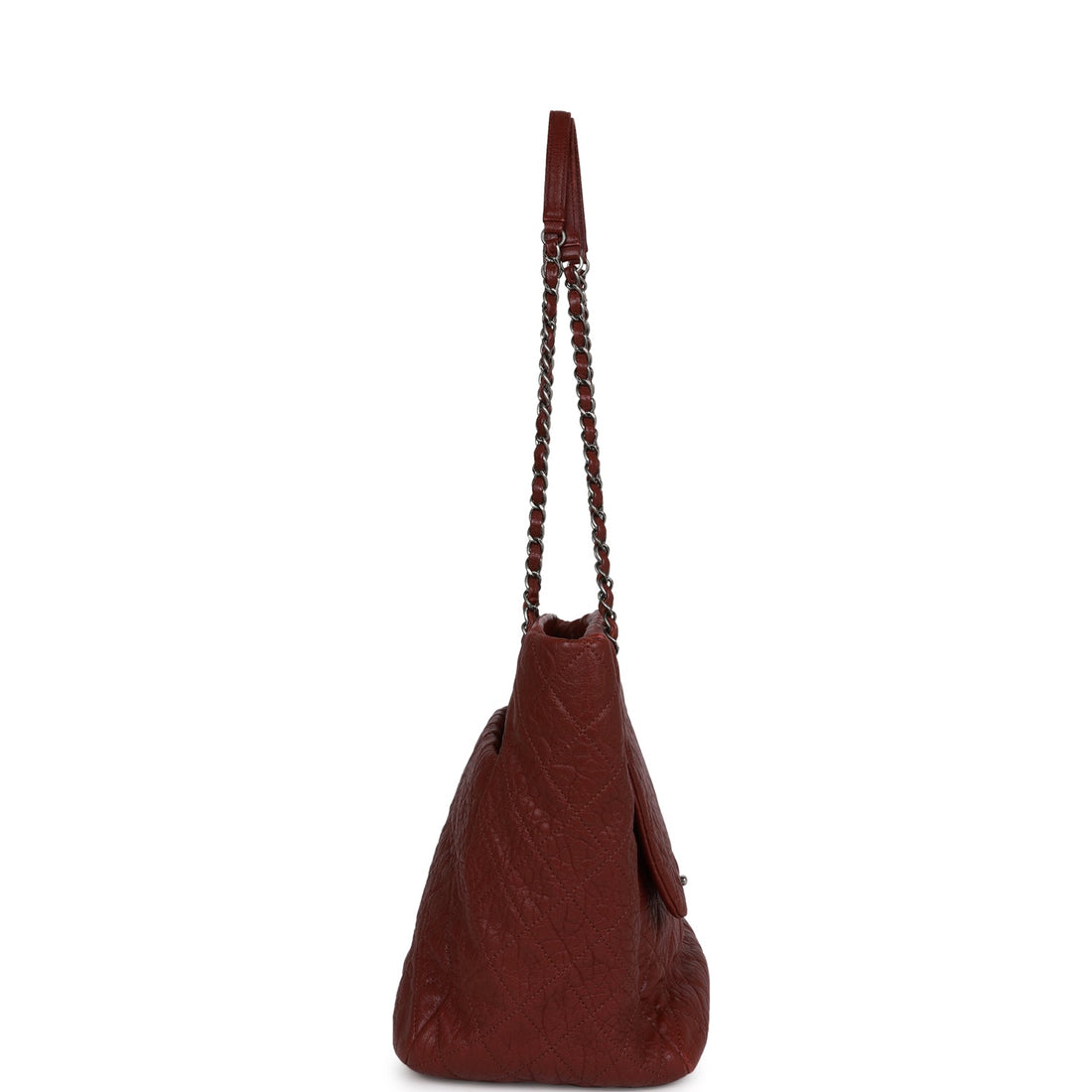 Chanel Large Duo Tote Bag Burgundy Calfskin Ruthenium Hardware