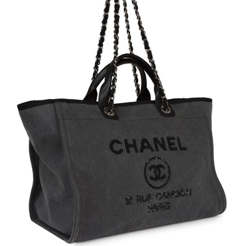 Chanel Medium Deauville Shopping Tote Dark Grey Denim Silver Hardware