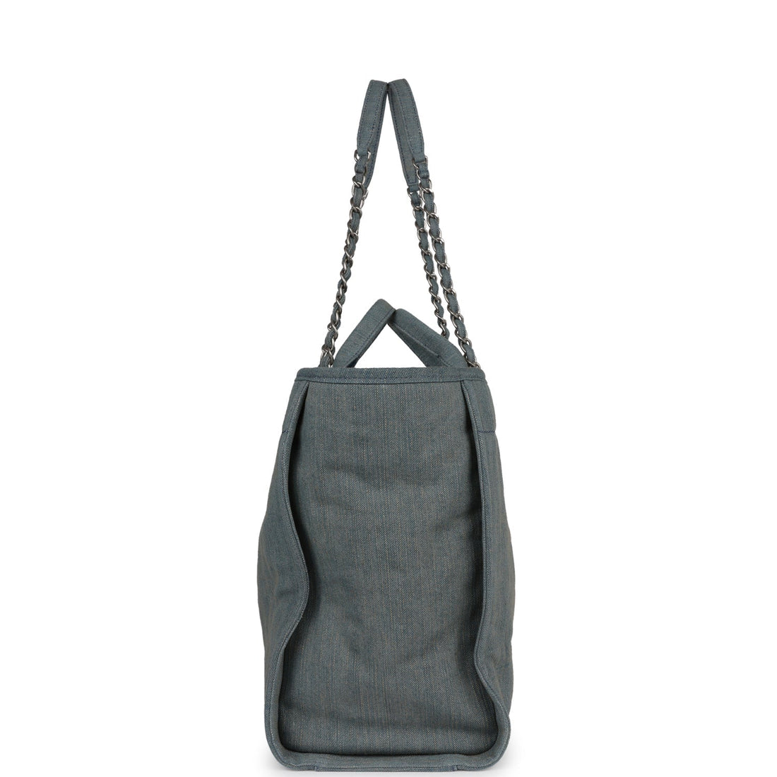 Chanel Large Deauville Shopping Tote Distressed Blue Denim Silver Hardware