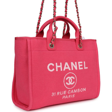 Chanel Small Deauville Shopping Tote Hot Pink Canvas Light Gold Hardware